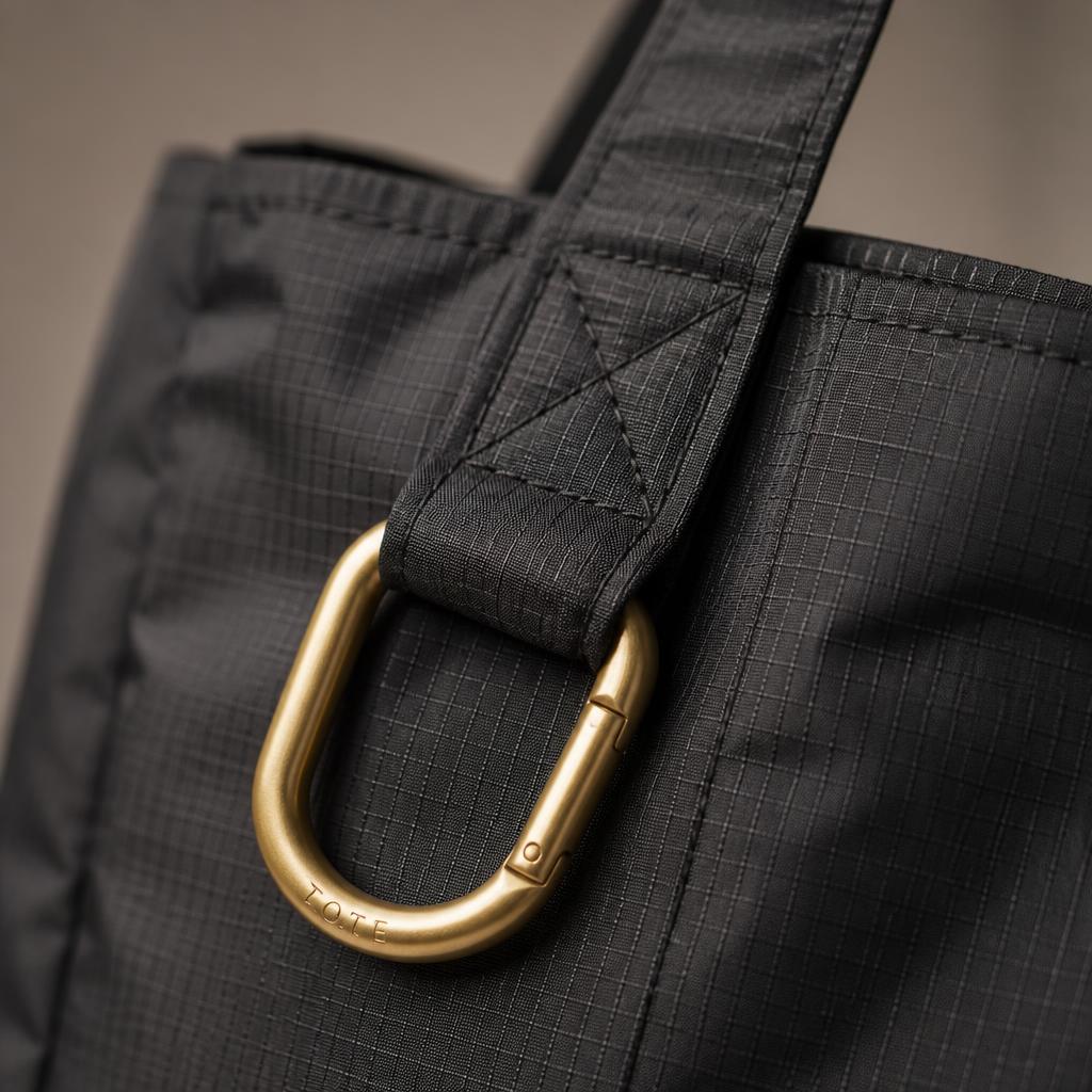 Close-up of the ripstop fabric and brushed gold ring